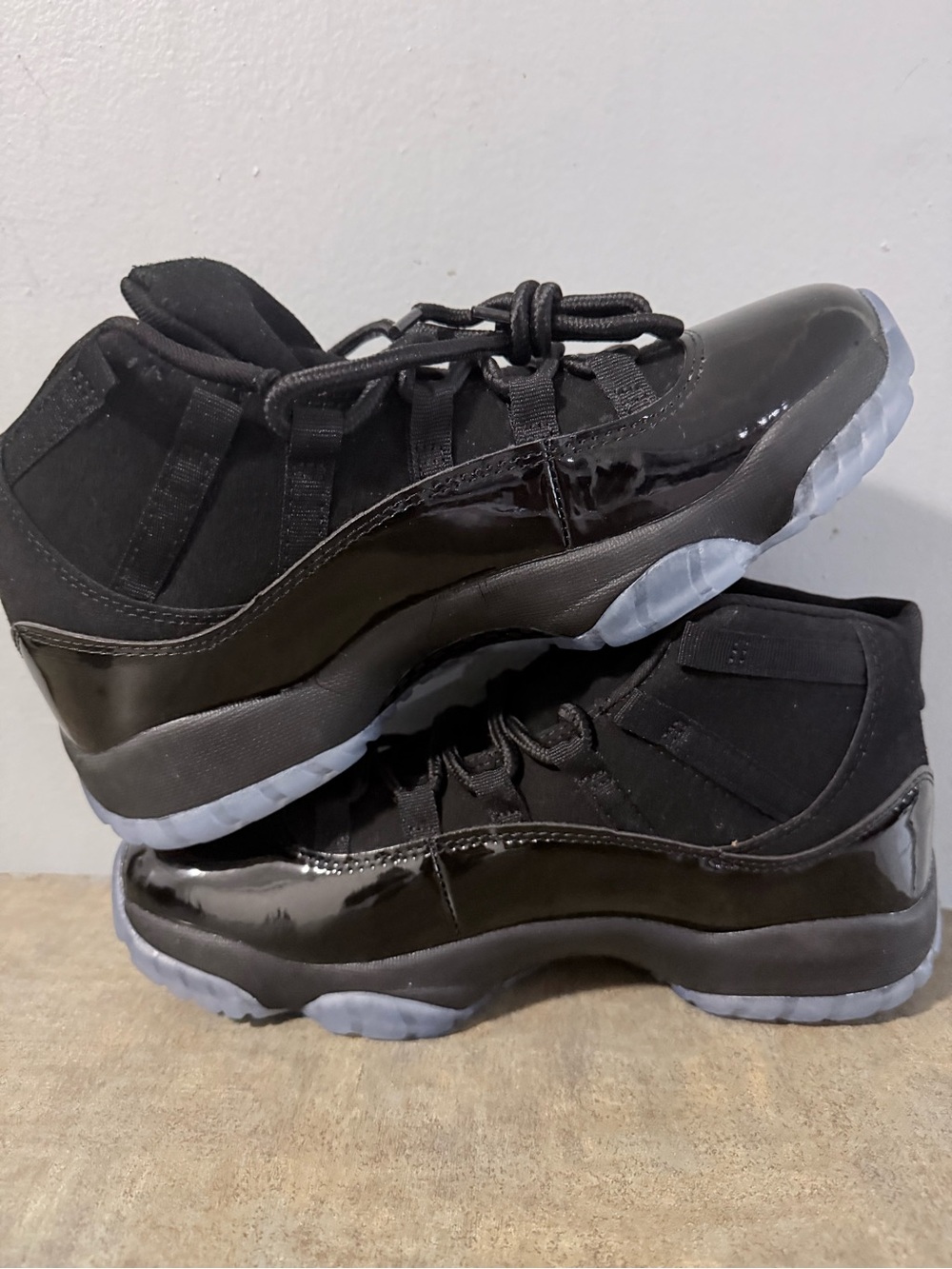 Jordan Men’s Black Patent Leather Sneakers with Icy Outsole